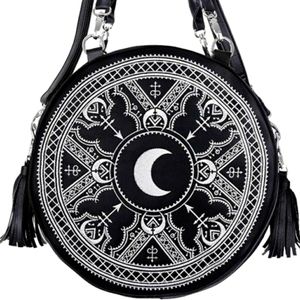 RESTYLE "HENNA WHITE ROUND BAG" Moon embroidery handbag, witchy purse with moon